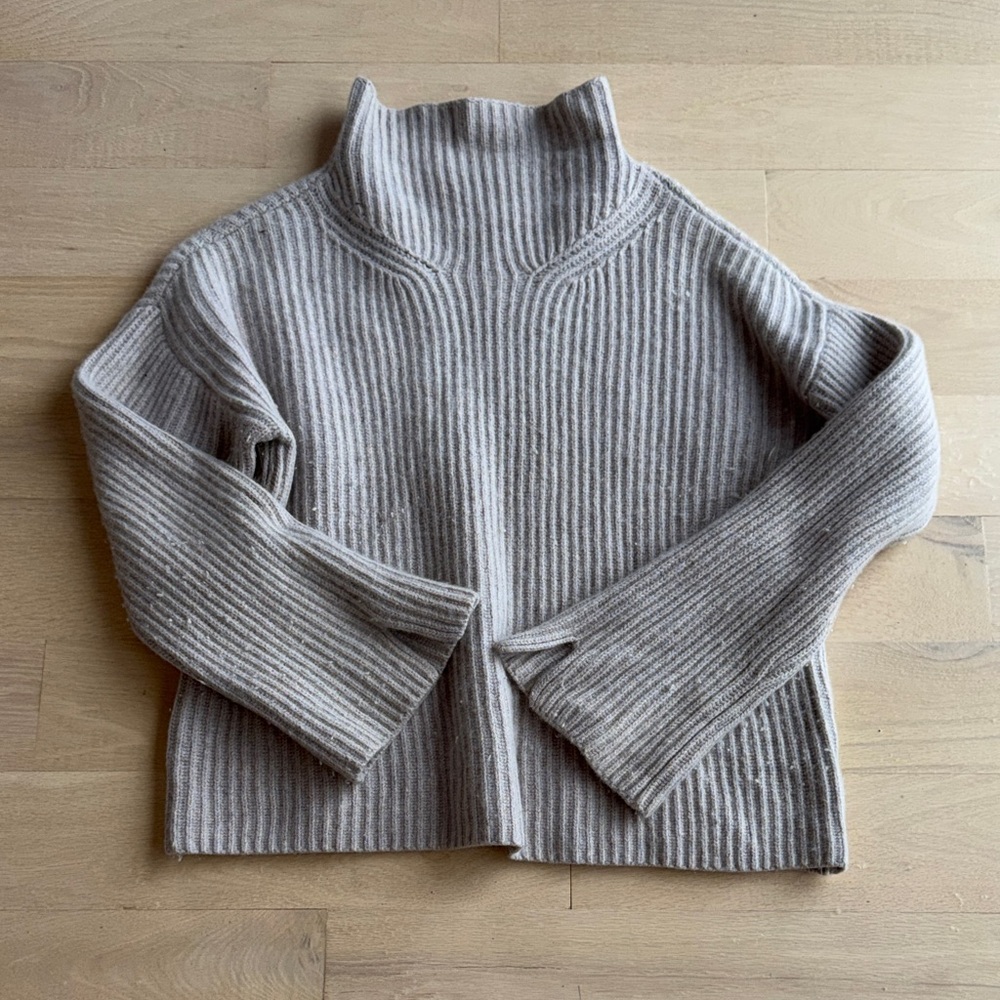 Faherty Ribbed Mock Neck Sweater in Light Taupe